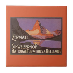 Vintage Travel, Matterhorn Mountain in Switzerland Tile