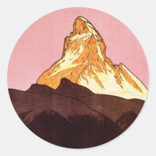 Vintage Travel, Matterhorn Mountain, Switzerland Classic Round Sticker