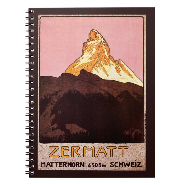 Vintage Travel, Matterhorn Mountain, Switzerland Notebook (Front)