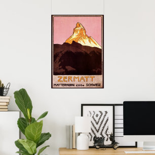 Vintage Travel, Matterhorn Mountain, Switzerland Poster