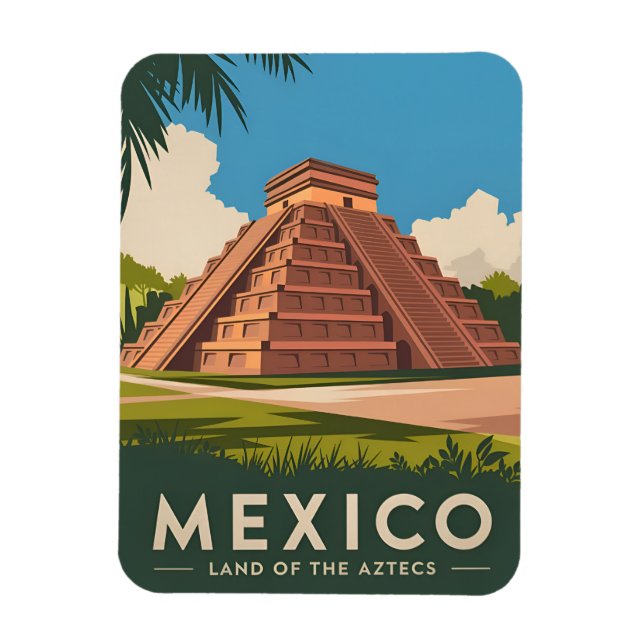 Vintage Travel Mexico Aztec Pyramid Retro Graphic Magnet (Vertical)
