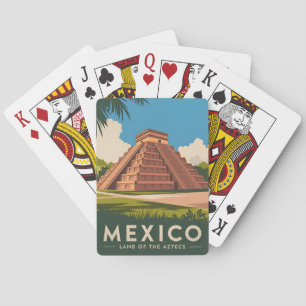 Vintage Travel Mexico Aztec Pyramid Retro Graphic Playing Cards