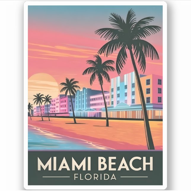 Vintage Travel Miami Beach Florida Sunset Seaside (Front)