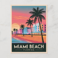 Vintage Travel Miami Beach Florida Sunset Seaside