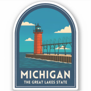 Vintage Travel Michigan Lighthouse Retro Scenic