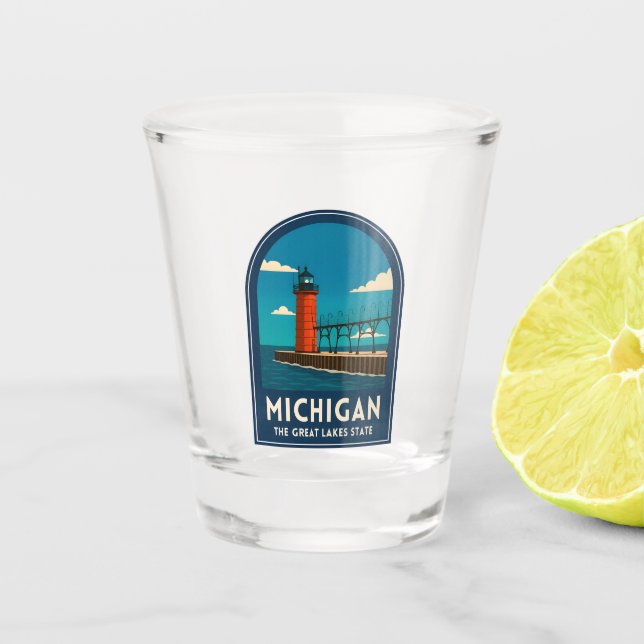 Vintage Travel Michigan Lighthouse Retro Scenic Shot Glass (Front)