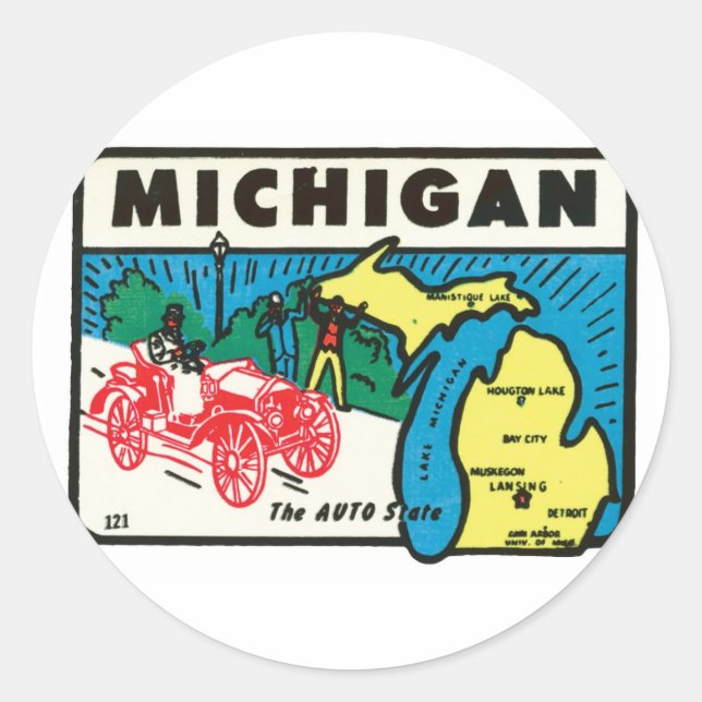 Vintage Travel Michigan MI Auto State Label (Front)