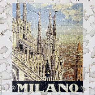 Vintage Travel Milano Italy Gothic Cathedral Duomo Jigsaw Puzzle