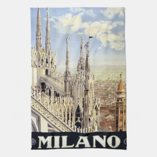 Vintage Travel Milano Italy Gothic Cathedral Duomo Tea Towel