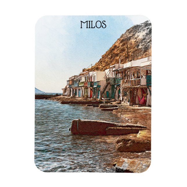 Vintage Travel Milos Greece Magnet (Vertical)