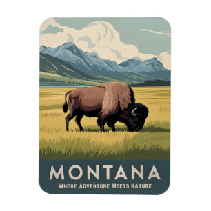 Vintage Travel Montana Bison Wildlife Retro Scenic Magnet