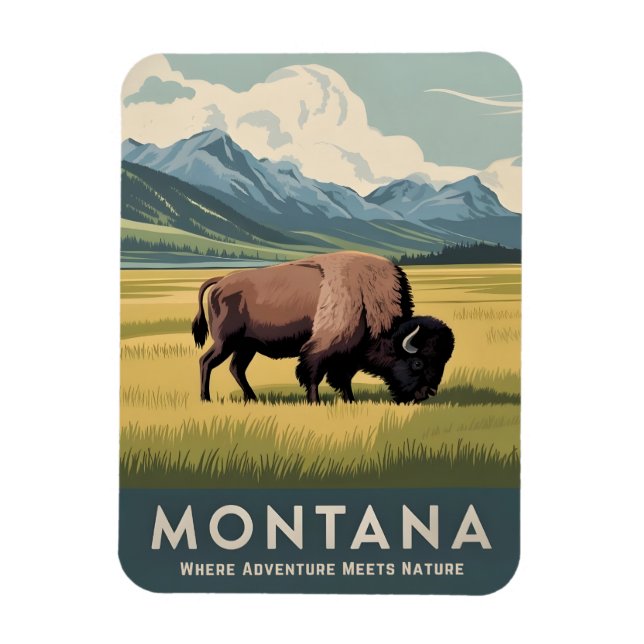 Vintage Travel Montana Bison Wildlife Retro Scenic Magnet (Vertical)