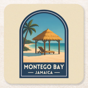 Vintage Travel Montego Bay Jamaica Beach Retro Square Paper Coaster