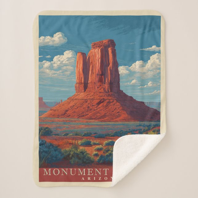 Vintage Travel Monument Valley Arizona Sherpa Blanket (Front)