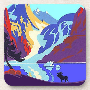 Vintage Travel Moose Mtns Bar Drink Tavern Coaster