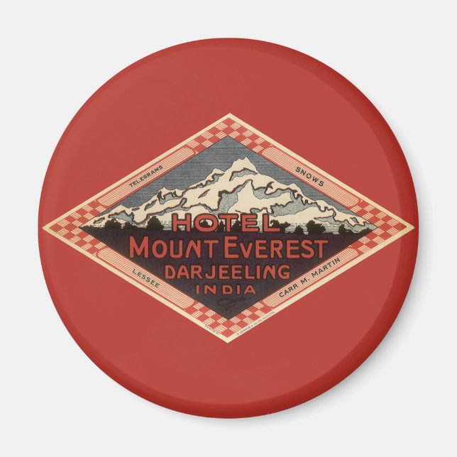 Vintage Travel, Mount Everest, Darjeeling India Magnet (Front)