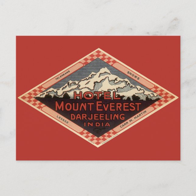 Vintage Travel, Mount Everest, Darjeeling India Postcard (Front)