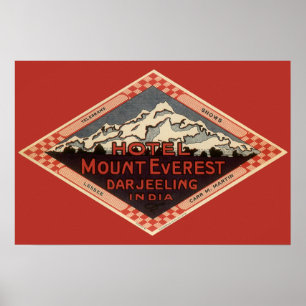 Vintage Travel, Mount Everest, Darjeeling India Poster