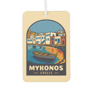 Vintage Travel Mykonos Greece Island Seaside Retro Car Air Freshener