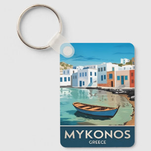 Vintage Travel Mykonos Greece Seaside Landscape Key Ring