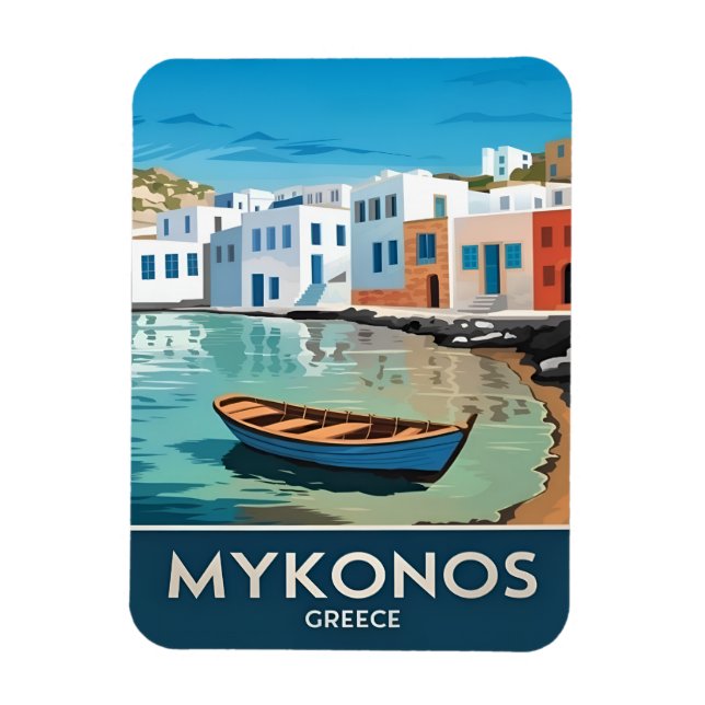 Vintage Travel Mykonos Greece Seaside Landscape Magnet (Vertical)