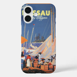 Vintage Travel, Nassau Harbour, Florida, Sailboats iPhone 16 Case