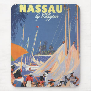 Vintage Travel, Nassau Harbour, Florida, Sailboats Mouse Mat