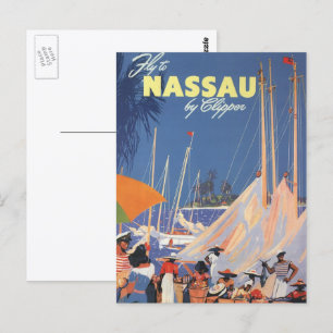 Vintage Travel, Nassau Harbour, Florida, Sailboats Postcard