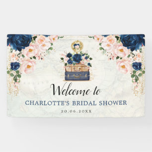 Vintage Travel Navy Blush Floral Bridal Shower Banner