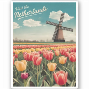 Vintage Travel Netherlands Tulips Retro Scenic