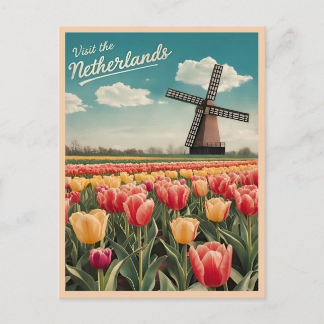 Vintage Travel Netherlands Tulips Retro Scenic Postcard (Front)