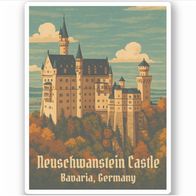 Vintage Travel Neuschwanstein Castle Germany Retro (Front)