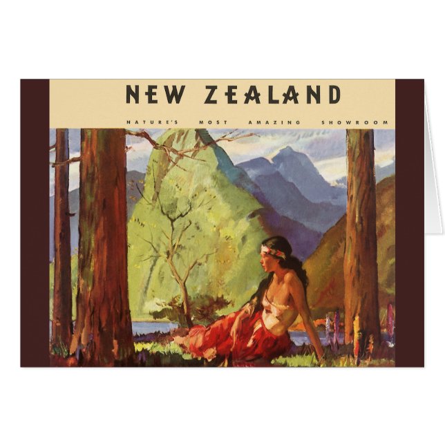 Vintage Travel, New Zealand Landscape Native Woman (Front Horizontal)