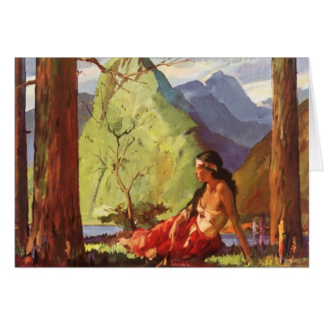 Vintage Travel, New Zealand Landscape Native Woman (Front Horizontal)
