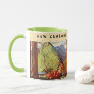Vintage Travel, New Zealand Landscape Native Woman Mug