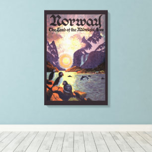 Vintage Travel, Norway Fjord Land of Midnight Sun Canvas Print