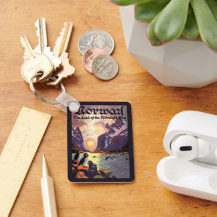 Vintage Travel, Norway Fjord Land of Midnight Sun Key Ring