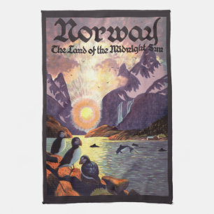 Vintage Travel, Norway Fjord Land of Midnight Sun Tea Towel