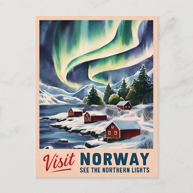 Vintage Travel Norway Northern Lights Retro Scenic Postcard (Front)