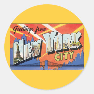 Vintage Travel NYC, Greetings from New York City Classic Round Sticker