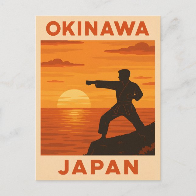 Vintage Travel Okinawa Japan Karate Retro Sunset  Postcard (Front)