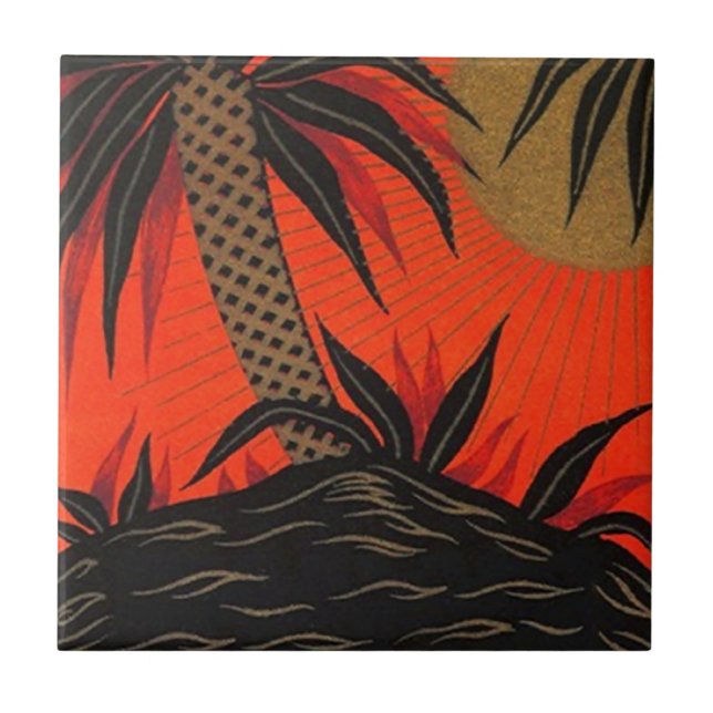 Vintage Travel Palm Tree South Sea Tropical Tile (Front)