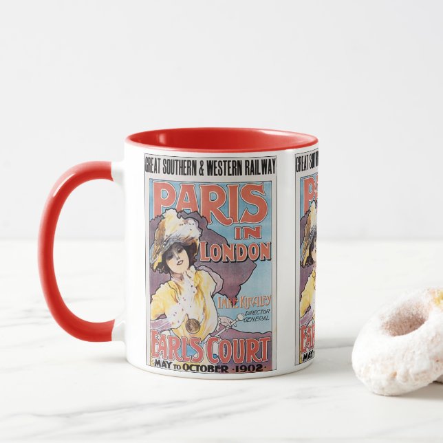 Vintage Travel, Paris in London Railroad Woman Mug (With Donut)