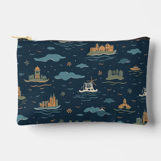 Vintage Travel Pattern Pouch (Front)