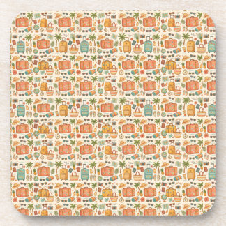 Vintage Travel Pattern Vacation Adventure Coaster