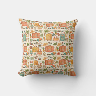 Vintage Travel Pattern Vacation Adventure Cushion