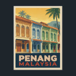 Vintage Travel Penang Malaysia Retro Scenic Postcard<br><div class="desc">Bring home a slice of Malaysia’s heritage charm with this retro travel inspired Penang postcard. Infused with nostalgic vibes and vintage charm,  it captures the island’s famous historic shophouses in a retro aesthetic reminiscent of classic travel posters from yesteryear.</div>
