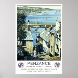Vintage travel,Penzance,Cornwall Poster
