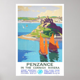 Vintage travel,Penzance. Poster
