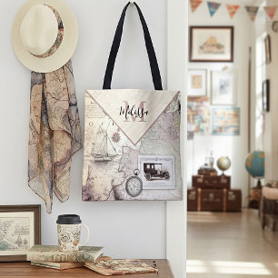 Vintage travel personalised tote bag